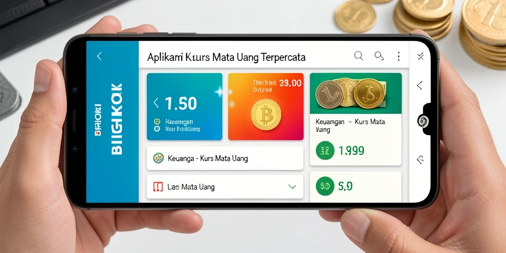 Tampilan antarmuka aplikasi Kurs Mata Uang BIGHOKI yang informatif dan menarik.
