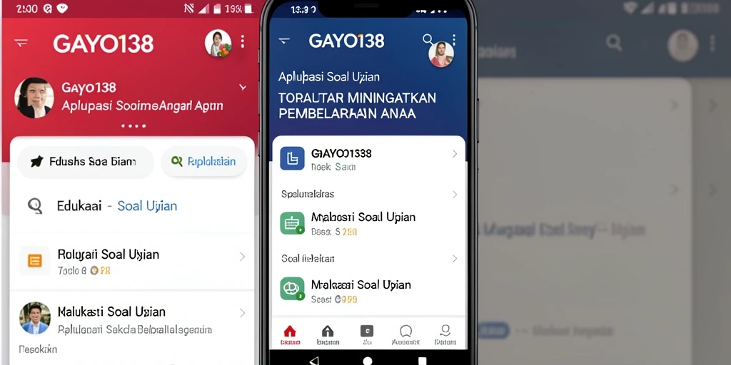 Antarmuka aplikasi GAYO138 dengan tampilan soal ujian interaktif.