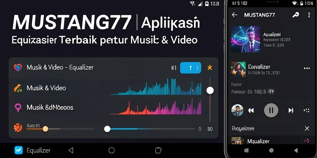 Antarmuka aplikasi MUSTANG77 dengan fitur Equalizer yang menarik.