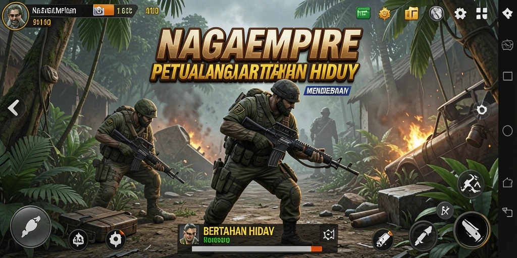 Screenshot NAGAEMPIRE menunjukkan aksi seru dalam bertahan hidup.