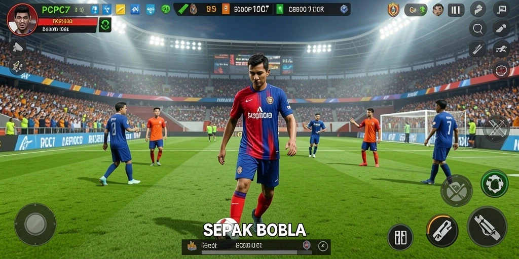 Screenshot antarmuka PCPC7 menunjukkan aksi lapangan yang intens.
