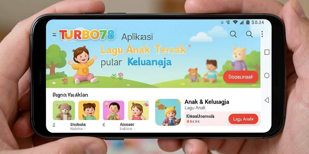 Antarmuka aplikasi TURBO78 dengan pilihan lagu anak yang menarik.